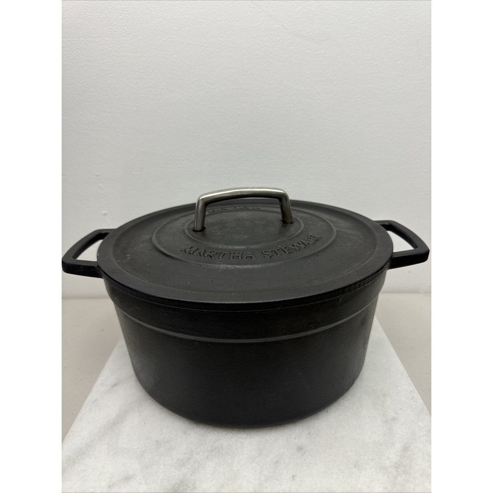 Martha Stewart Black 2 Pc Cast Iron Round Casserole Dish 6 Qt